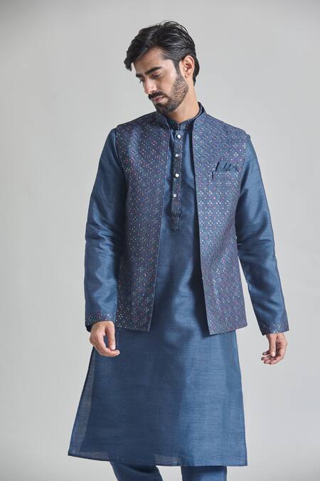 Buy Arihant Rai Sinha Blue Silk Embroidery Geometric Thread Bundi Online at Aza Fashions Buy_Arihant Rai Sinha_Blue Silk Embroidery Geometric Thread Bundi _Online_at_Aza_Fashions