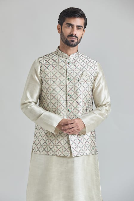 Aryavir Malhotra Floral Jaal Embroidered Bundi 