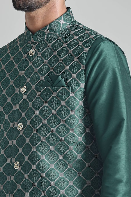 Shop Arihant Rai Sinha Green Silk Embroidery Thread Bundi Online at Aza Fashions Shop_Arihant Rai Sinha_Green Silk Embroidery Thread Bundi _Online_at_Aza_Fashions