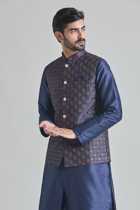 Arihant Rai Sinha Blue Silk Embroidery Thread Bundi Online at Aza Fashions Arihant Rai Sinha_Blue Silk Embroidery Thread Bundi _Online_at_Aza_Fashions