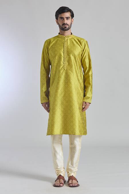 Buy Arihant Rai Sinha Gold Jacquard, Silk, Brocade Mirrors Embroidered Placket Kurta Online at Aza Fashions Buy_Arihant Rai Sinha_Gold Jacquard, Silk, Brocade Mirrors Embroidered Placket Kurta _Online_at_Aza_Fashions