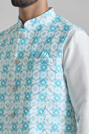 Arihant Rai Sinha Blue Silk Sequins Embroidered Bundi at Aza Fashions Arihant Rai Sinha_Blue Silk Sequins Embroidered Bundi _at_Aza_Fashions