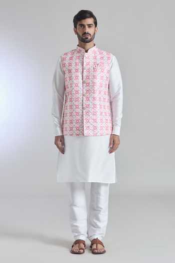 Shop Arihant Rai Sinha Pink Silk Sequins Printed Embroidered Bundi Online at Aza Fashions Shop_Arihant Rai Sinha_Pink Silk Sequins Printed Embroidered Bundi _Online_at_Aza_Fashions