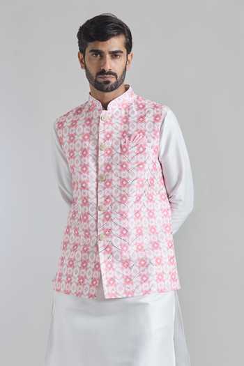 Arihant Rai Sinha Pink Silk Sequins Printed Embroidered Bundi at Aza Fashions Arihant Rai Sinha_Pink Silk Sequins Printed Embroidered Bundi _at_Aza_Fashions
