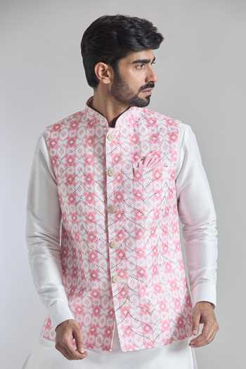 Buy Arihant Rai Sinha Pink Silk Sequins Printed Embroidered Bundi Buy_Arihant Rai Sinha_Pink Silk Sequins Printed Embroidered Bundi