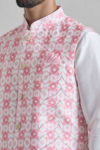 Shop Arihant Rai Sinha Pink Silk Sequins Printed Embroidered Bundi Shop_Arihant Rai Sinha_Pink Silk Sequins Printed Embroidered Bundi