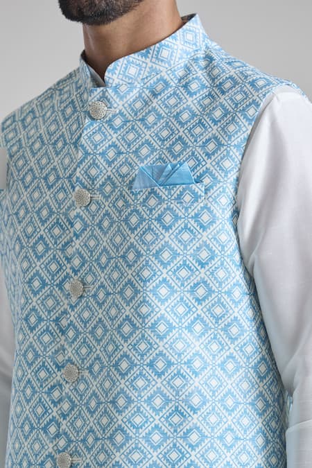 Shop_Arihant Rai Sinha_Blue Silk Sequins Printed Work Bundi 