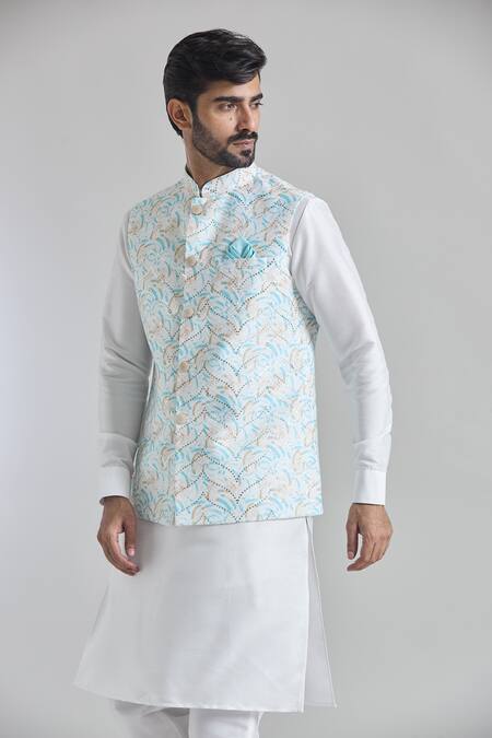 Arihant Rai Sinha_Blue Silk Sequins Digital Art Print Bundi _Online_at_Aza_Fashions