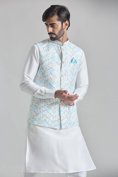 Shop_Arihant Rai Sinha_Blue Silk Sequins Digital Art Print Bundi _Online_at_Aza_Fashions