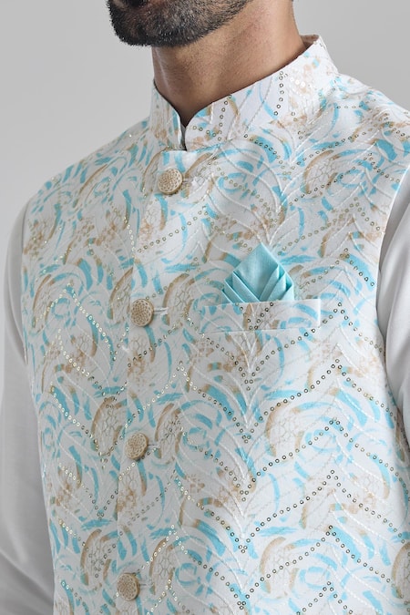 Arihant Rai Sinha_Blue Silk Sequins Digital Art Print Bundi _at_Aza_Fashions