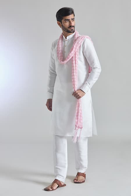 Arihant Rai Sinha_Off White Silk Plain Band Collar Kurta _Online_at_Aza_Fashions