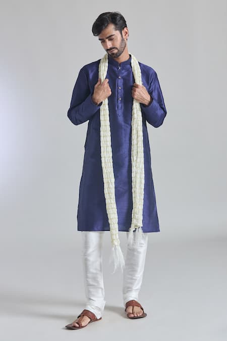 Arihant Rai Sinha Blue Silk Plain Buttoned Placket Kurta 