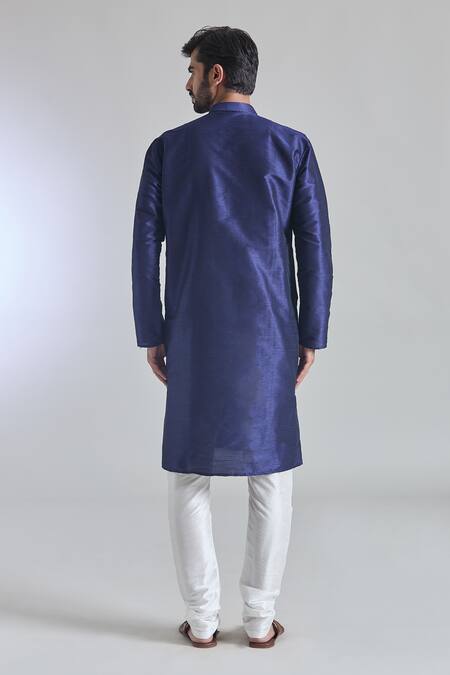 Shop_Arihant Rai Sinha_Blue Silk Plain Buttoned Placket Kurta _at_Aza_Fashions