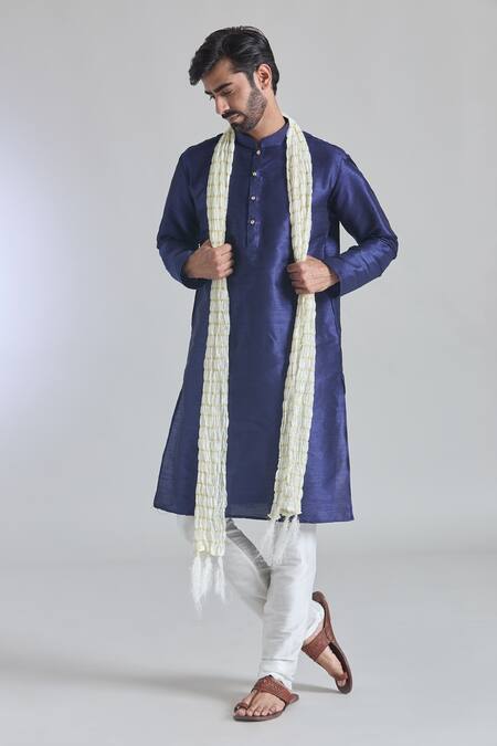 Buy_Arihant Rai Sinha_Blue Silk Plain Buttoned Placket Kurta _Online_at_Aza_Fashions