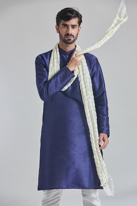 Shop_Arihant Rai Sinha_Blue Silk Plain Buttoned Placket Kurta _Online_at_Aza_Fashions