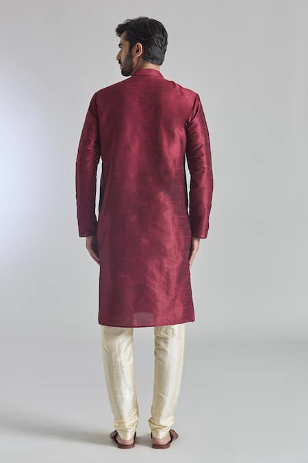 Shop_Arihant Rai Sinha_Wine Silk Plain Straight Kurta Set _at_Aza_Fashions