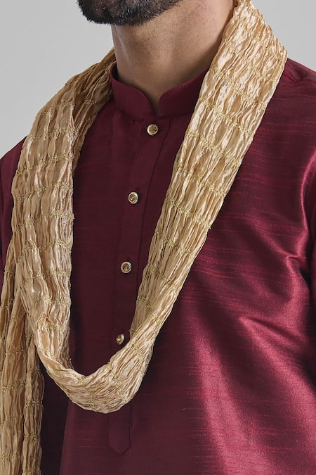 Shop_Arihant Rai Sinha_Wine Silk Plain Straight Kurta Set _Online_at_Aza_Fashions