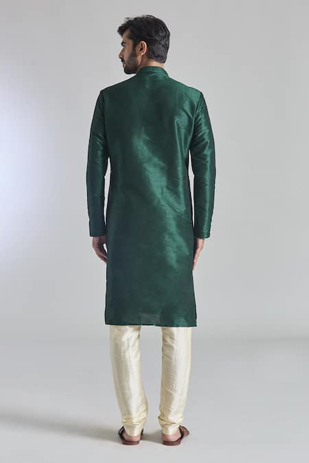 Shop_Arihant Rai Sinha_Green Silk Straight Plain Kurta _at_Aza_Fashions