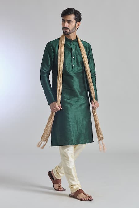 Arihant Rai Sinha_Green Silk Straight Plain Kurta _at_Aza_Fashions