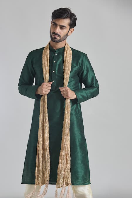 Buy_Arihant Rai Sinha_Green Silk Straight Plain Kurta 