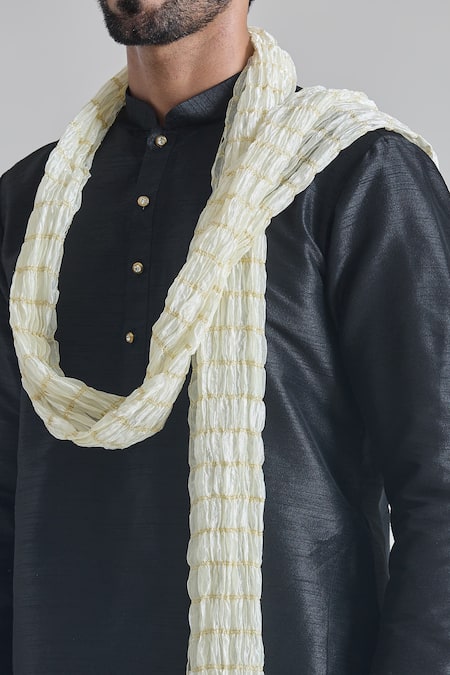 Arihant Rai Sinha_Black Silk Plain Band Collar Kurta _at_Aza_Fashions