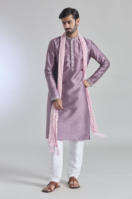 Arihant Rai Sinha Plain Buttoned Placket Kurta & Aligadi Pant Set 