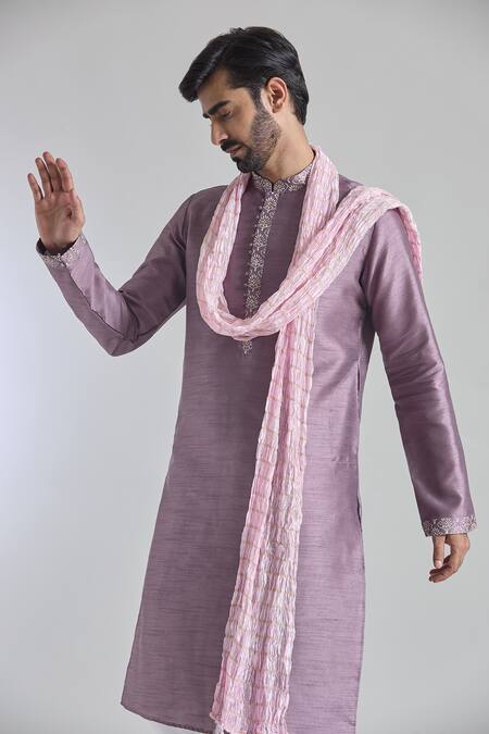 Shop Arihant Rai Sinha Pink Silk Embroidery Plain Buttoned Placket Kurta Online at Aza Fashions Shop_Arihant Rai Sinha_Pink Silk Embroidery Plain Buttoned Placket Kurta _Online_at_Aza_Fashions