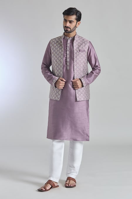 Arihant Rai Sinha Floral Thread Embroidered Bundi Kurta Set 