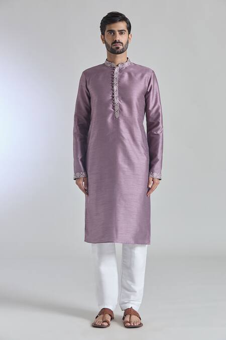 Buy_Arihant Rai Sinha_Purple Silk Embroidery Floral Thread Bundi Kurta Set _Online_at_Aza_Fashions