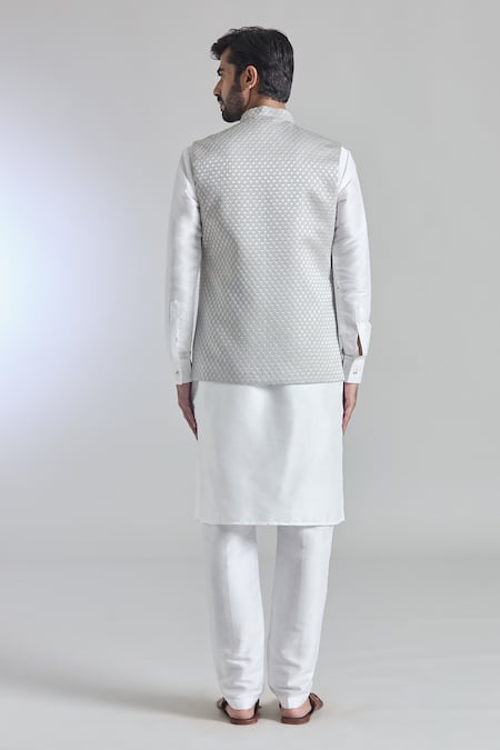 Arihant Rai Sinha Grey Sequin Embroidered Bundi Kurta Set 