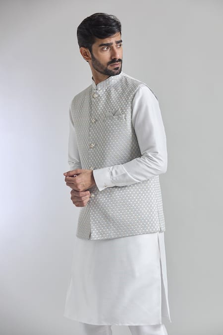 Buy_Arihant Rai Sinha_Gray Silk, Polyester, Brocade Sequins, Embroidery Grey Bundi Kurta Set 