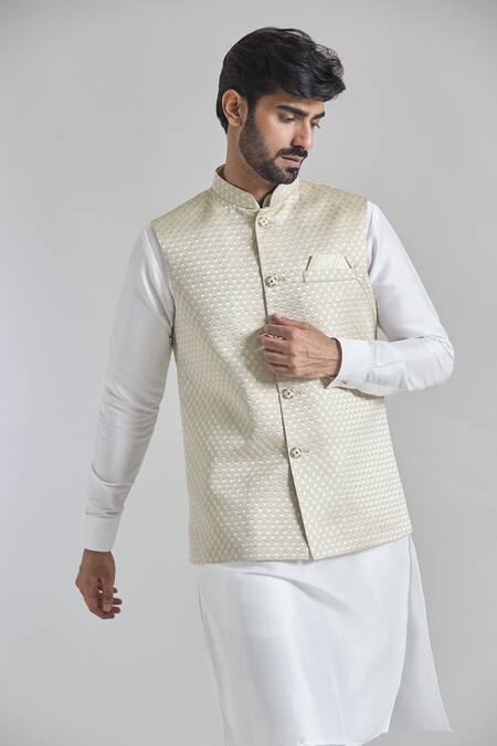 Buy_Arihant Rai Sinha_Cream Silk Embroidery Sequin And Thread Bundi _Online_at_Aza_Fashions