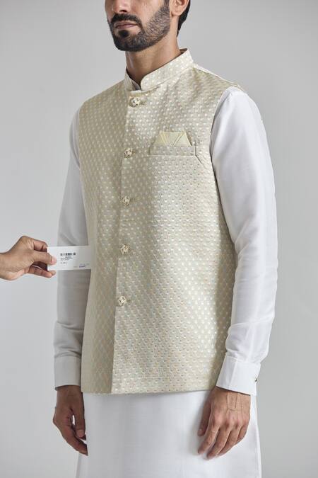 Shop_Arihant Rai Sinha_Cream Silk Embroidery Sequin And Thread Bundi _Online_at_Aza_Fashions