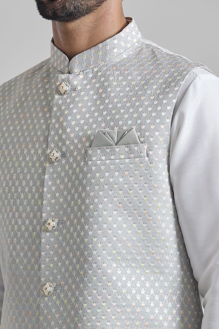 Buy_Arihant Rai Sinha_Gray Silk Sequins, Embroidery Grey Bundi 