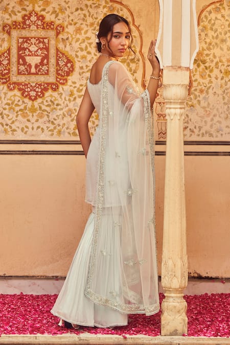 Lashkaraa Blue Chiffon, Net, Crepe Sequins, Embroidery, Beads, Gulshan Kurta Sharara Set Online at Aza Fashions Lashkaraa_Blue Chiffon, Net, Crepe Sequins, Embroidery, Beads, Gulshan Kurta Sharara Set _Online_at_Aza_Fashions