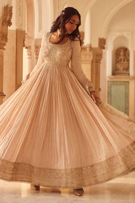 Lashkaraa Beige Tissue, Satin, Net Beads, Sequins Celeste Bloom Embroidered Anarkali Set Online at Aza Fashions Lashkaraa_Beige Tissue, Satin, Net Beads, Sequins Celeste Bloom Embroidered Anarkali Set_Online_at_Aza_Fashions