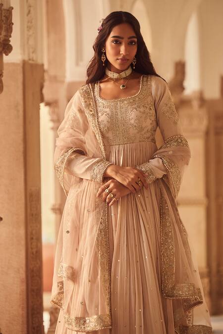 Buy Lashkaraa Beige Tissue, Satin, Net Beads, Sequins Celeste Bloom Embroidered Anarkali Set Online at Aza Fashions Buy_Lashkaraa_Beige Tissue, Satin, Net Beads, Sequins Celeste Bloom Embroidered Anarkali Set_Online_at_Aza_Fashions