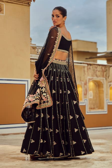 Lashkaraa Floral Embroidered Black Lehenga Set 