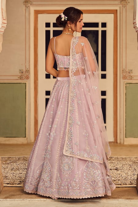 Lashkaraa Purple Organza, Net Sequins, Beads, Zari Scoop Neck Embroidered Lehenga Set Online at Aza Fashions Lashkaraa_Purple Organza, Net Sequins, Beads, Zari Scoop Neck Embroidered Lehenga Set _Online_at_Aza_Fashions