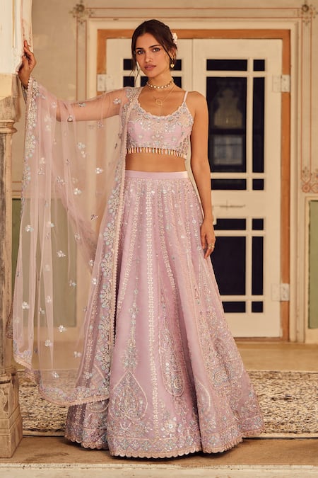 Lashkaraa Purple Organza, Net Sequins, Beads, Zari Scoop Neck Embroidered Lehenga Set at Aza Fashions Lashkaraa_Purple Organza, Net Sequins, Beads, Zari Scoop Neck Embroidered Lehenga Set _at_Aza_Fashions