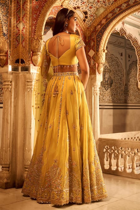 Lashkaraa Yellow Bead Embroidered Lehenga Set 