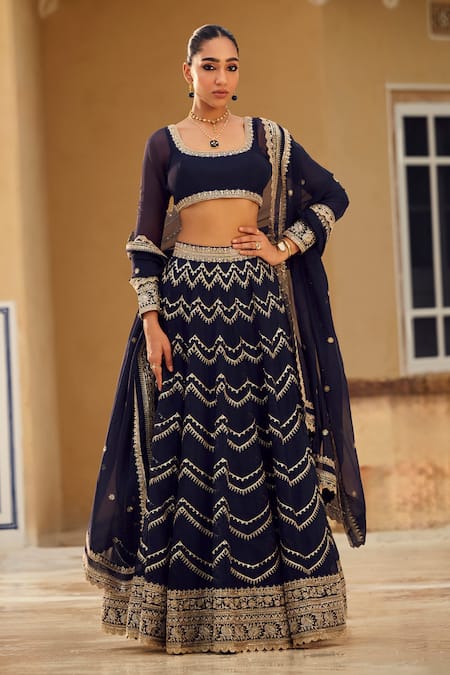 LASHKARAA Chevron Embroidered Lehenga Set 