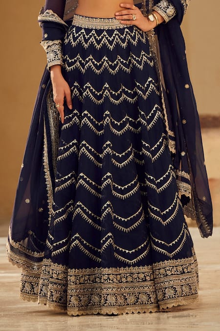 Buy Lashkaraa Blue Organza, Net Zari, Sequins, Beads Navy Chevron Embroidered Lehenga Set Online at Aza Fashions Buy_Lashkaraa_Blue Organza, Net Zari, Sequins, Beads Navy Chevron Embroidered Lehenga Set _Online_at_Aza_Fashions