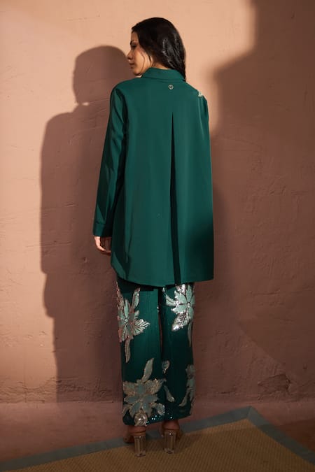 Tasuvure Bianca Borage Sequin Embroidered Shirt & Pant Set 