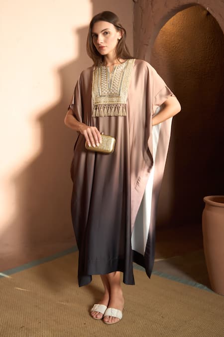 Tasuvure Kathryn Ombre Embroidered Yoke Kaftan 