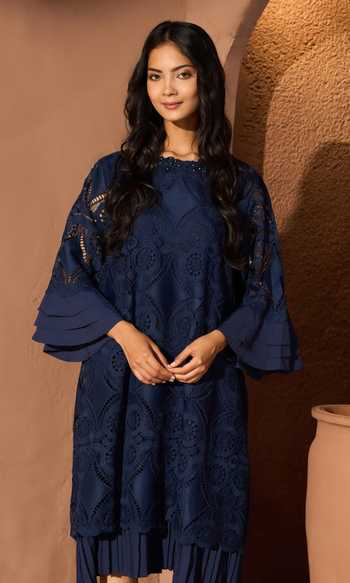 Buy Blue Cotton, Lace Pearls Round Neck Myra Mesh Kaleidoscope Dress For  Women by Tasuvure Online at Aza Fashions.