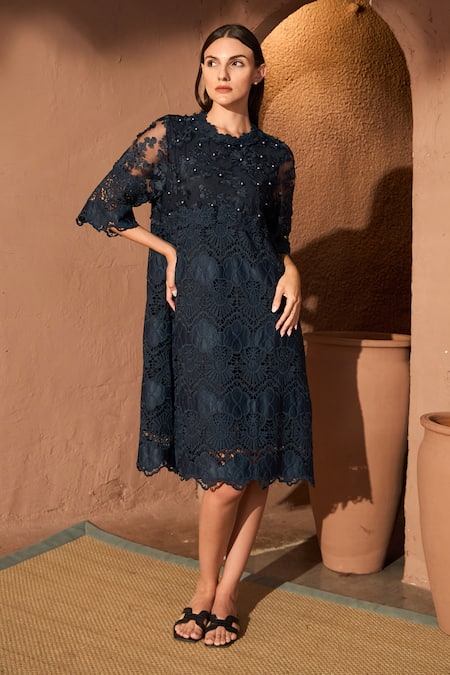 Tasuvure Myra Mesh Cassia Lace Embroidered Dress 