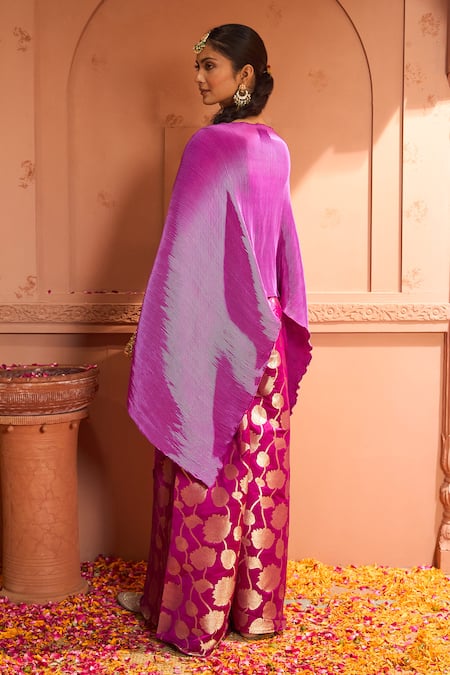 Shop Tasuvure Indes Purple Brocade Zari Divine Embroidered Neck Cape With Flared Pant at Aza Fashions Shop_Tasuvure Indes_Purple Brocade Zari Divine Embroidered Neck Cape With Flared Pant _at_Aza_Fashions