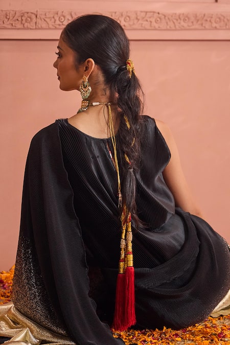 Shop_Tasuvure Indes_Black Polyester Round Neck Idylic Ombre Saree _Online_at_Aza_Fashions