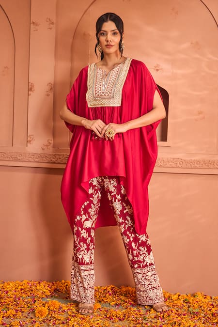 Tasuvure Indes Reyna Embellished Asymmetric Kaftan With Embroidered Pant 